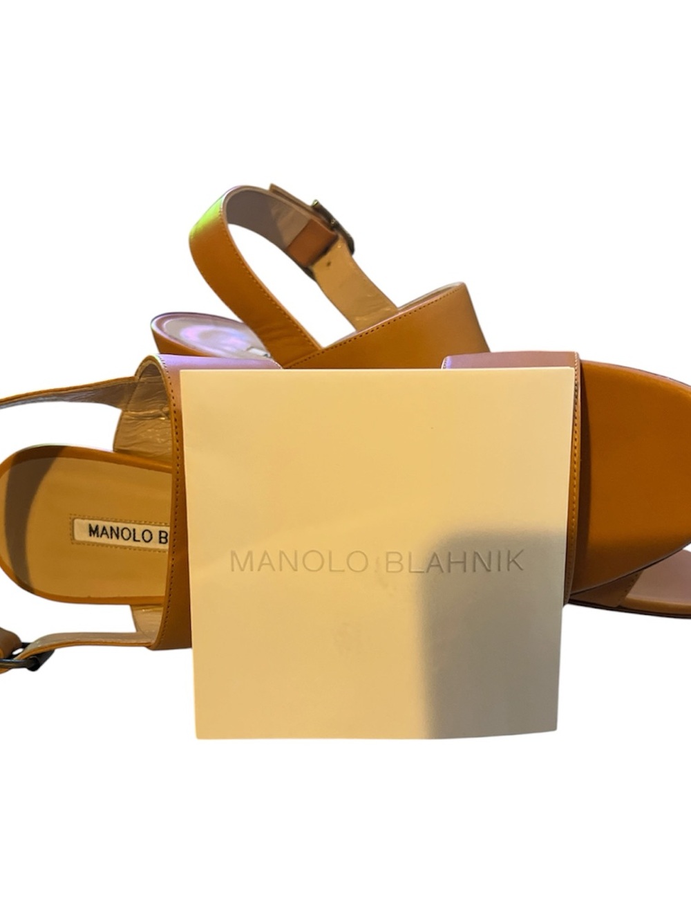 Manolo Blahnik Camel Leather Slingback Sandals